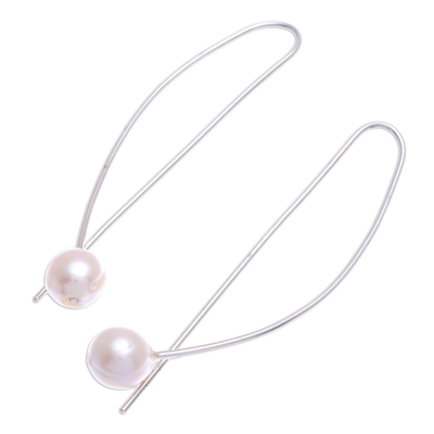 Aretes colgantes de perlas cultivadas - Aretes de plata esterlina y perlas cultivadas hechos a mano artesanalmente