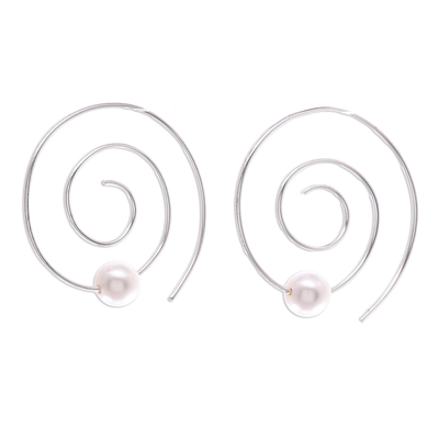 Aretes colgantes de perlas cultivadas - Aretes Espiral de Perlas Cultivadas y Plata de Ley