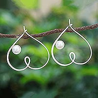 Cultured pearl drop earrings, 'Loopy for Love'