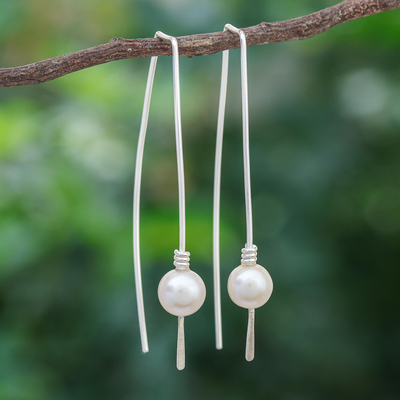 Aretes colgantes de perlas cultivadas - Aretes de perlas cultivadas de agua dulce y plata esterlina