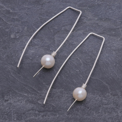 Cultured pearl drop earrings, 'Sea Prize' - Cultured Freshwater Pearl and Sterling Silver Earrings