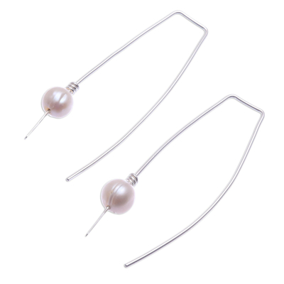 Cultured pearl drop earrings, 'Sea Prize' - Cultured Freshwater Pearl and Sterling Silver Earrings