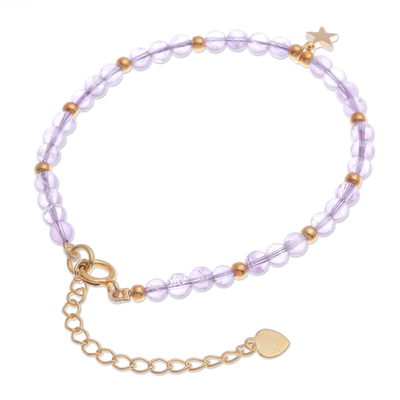 Gold plated amethyst charm bracelet, 'Purple Evening' - Gold-Plated Sterling Silver and Amethyst Charm Bracelet
