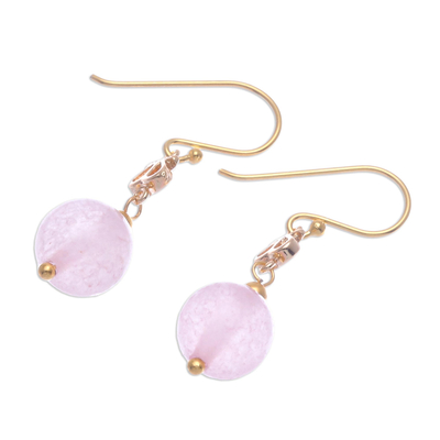 Gold-plated rose quartz dangle earrings, 'Sweet Throne' - Gold-Plated Sterling Silver and Rose Quartz Dangle Earrings