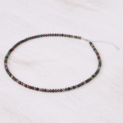 Jasper beaded necklace, 'Earth Hour' - Hand Crafted Jasper and Glass Beaded Necklace