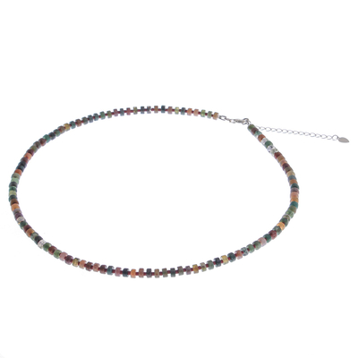 Jasper beaded necklace, 'Earth Hour' - Hand Crafted Jasper and Glass Beaded Necklace