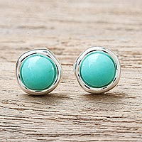 Gibbsite stud earrings, 'Delicate Moon' - Handmade Sterling Silver and Gibbsite Stud Earrings