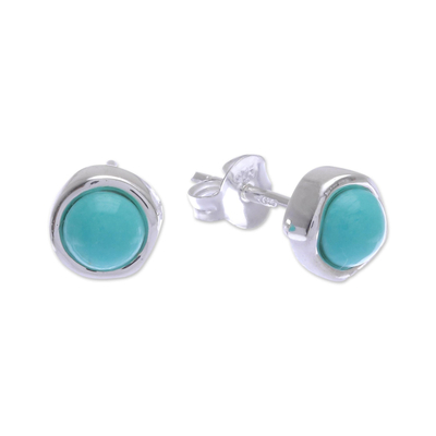 Gibbsite stud earrings, 'Delicate Moon' - Handmade Sterling Silver and Gibbsite Stud Earrings