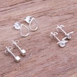Sterling silver stud earrings, 'Subtle Charm' (set of 3) - Artisan Crafted Sterling Silver Stud Earrings (Set of 3)