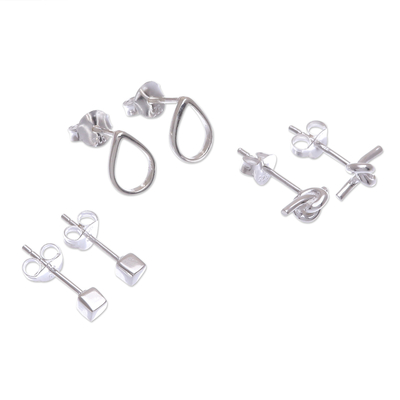 Artisan Crafted Sterling Silver Stud Earrings (Set of 3)