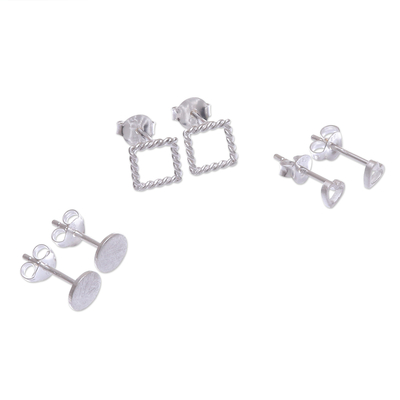 Hand Crafted Sterling Silver Stud Earrings (Set of 3)