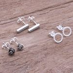 Sterling silver stud earrings, 'Early Riser' (set of 3) - Handcrafted Sterling Silver Stud Earrings (Set of 3)
