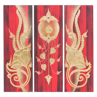 Gold Leaf and Acrylic Painting on Canvas (Triptych)