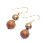 Gold-plated tiger's eye and hematite dangle earrings, 'Tiger Charm' - Gold-Plated Tiger's Eye and Hematite Dangle Earrings