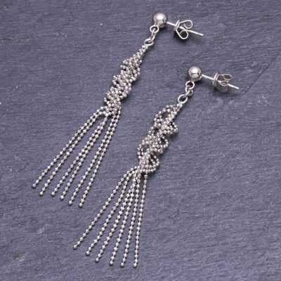 Sterling silver waterfall earrings, 'Silver Cascade' - Hand Crafted Sterling Silver Waterfall Earrings