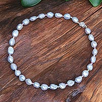 Cultured pearl and tourmaline beaded necklace, 'Sea Journey in Rainbow' - Cultured Freshwater Pearl and Tourmaline Beaded Necklace