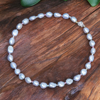 Perlenhalskette aus Zuchtperlen und Turmalin, 'Seereise im Regenbogen' - Halskette mit gezüchteten Süßwasserperlen und Turmalin