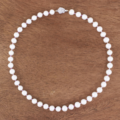 Collar de perlas cultivadas y amatistas - Collar de perlas cultivadas de agua dulce y amatista