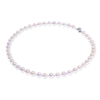 Cultured pearl and amethyst beaded necklace, 'Sea Catch in Purple' - Cultured Freshwater Pearl and Amethyst Beaded Necklace