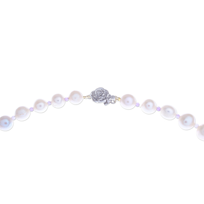 Collar de perlas cultivadas y amatistas - Collar de perlas cultivadas de agua dulce y amatista