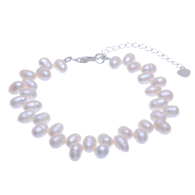 Cultured pearl bracelet, 'Sea Breath in White' - Hand Made Sterling Silver and Cultured Pearl Bracelet