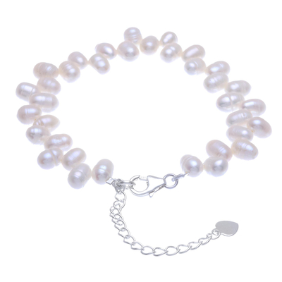 Pulsera de perlas cultivadas, 'Sea Breath in White' - Pulsera Hecha a Mano en Plata de Ley y Perlas Cultivadas
