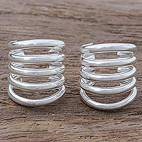 Sterling silver ear cuffs, 'Large Wave' - Handcrafted Sterling Silver Ear Cuffs