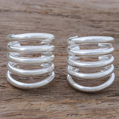 Sterling silver ear cuffs, 'Large Wave' - Handcrafted Sterling Silver Ear Cuffs