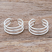 Sterling silver ear cuffs, 'Day Off' - Sterling Silver Ear Cuffs Artisan Crafted in Thailand