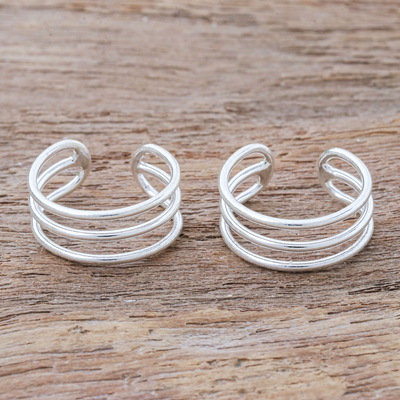 Sterling silver ear cuffs, 'Day Off' - Sterling Silver Ear Cuffs Artisan Crafted in Thailand