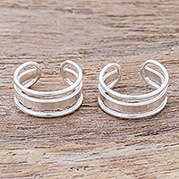 Sterling silver ear cuffs, 'Cool Day' - Artisan Made Sterling Silver Ear Cuffs