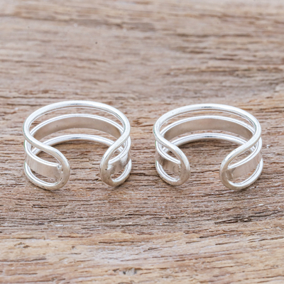 Sterling silver ear cuffs, 'Cool Day' - Artisan Made Sterling Silver Ear Cuffs from Thailand