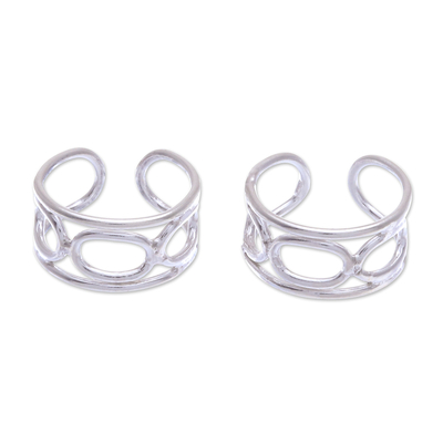 Sterling silver ear cuffs, 'Floating Bubbles' - Thai Handmade Sterling Silver Ear Cuffs
