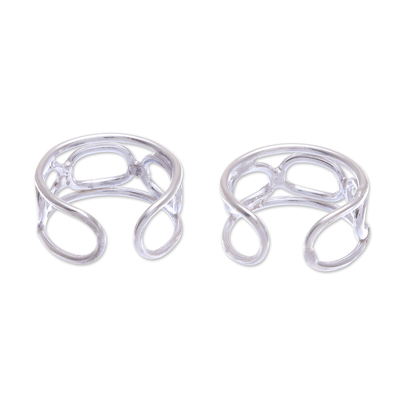 Sterling silver ear cuffs, 'Floating Bubbles' - Handmade Sterling Silver Ear Cuffs