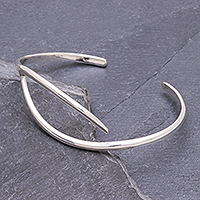 Sterling silver cuff bracelet, 'Breaking the Waves' - Hand Crafted Sterling Silver Cuff Bracelet