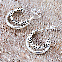 Sterling silver drop earrings, 'Braided Crescent' - Hand Crafted Sterling Silver Drop Earrings