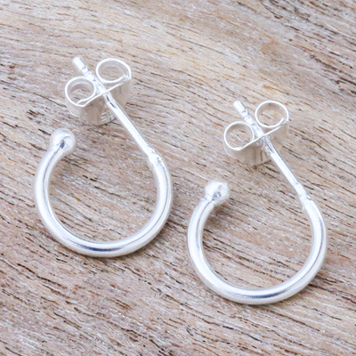 Sterling silver half hoop earrings, 'Classic Crescent' - Artisan Crafted Sterling Silver Half Hoop Earrings