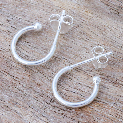 Sterling silver half hoop earrings, 'Classic Crescent' - Artisan Crafted Sterling Silver Half Hoop Earrings