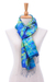 Tie-dyed silk scarf, 'Smiling Sea' - Fringed Tie-Dyed Silk Scarf thumbail