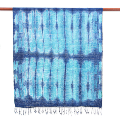 Batik silk scarf, 'Ocean Delight' - Batik Printed Silk Scarf