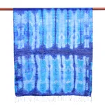 Batik silk scarf, 'Summer Ocean' - Batik Printed Blue Silk Scarf