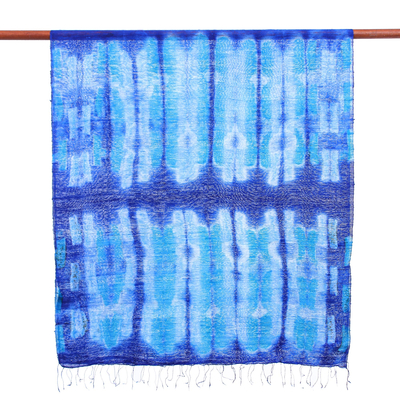 Pañuelo de seda batik - Pañuelo de seda azul estampado batik