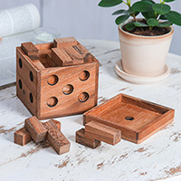 Wood puzzle, 'Cubed' - Hand Made Raintree Wood Puzzle Game