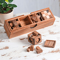 Wood puzzles, 'Rainy Afternoon' (set of 4) - Hand Carved Raintree Wood Puzzles (Set of 4)