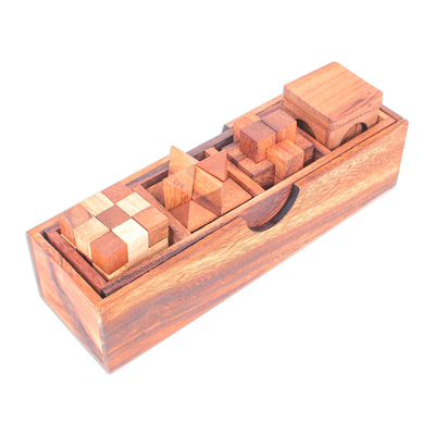 Wood puzzles, 'Rainy Afternoon' (set of 4) - Hand Carved Raintree Wood Puzzles (Set of 4)