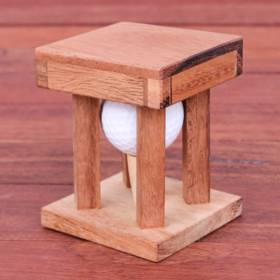 Wood puzzle, 'Golfing Off the Green' - Raintree Wood and Golf Ball Puzzle
