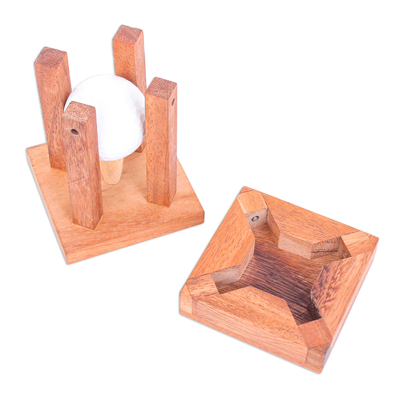 Wood puzzle, 'Golfing Off the Green' - Raintree Wood and Golf Ball Puzzle