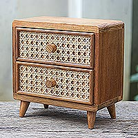 Teak wood and natural fiber jewelry box, 'Timeless Touch' - Teak Wood and Natural Fiber Jewelry Box