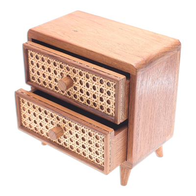Teak wood and natural fiber Jewellery box, 'Timeless Touch' - Teak Wood and Natural Fiber Jewellery Box