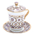 Benjarong porcelain cup and saucer, 'Blue Celebration' - Benjarong Porcelain Cup and Saucer Set